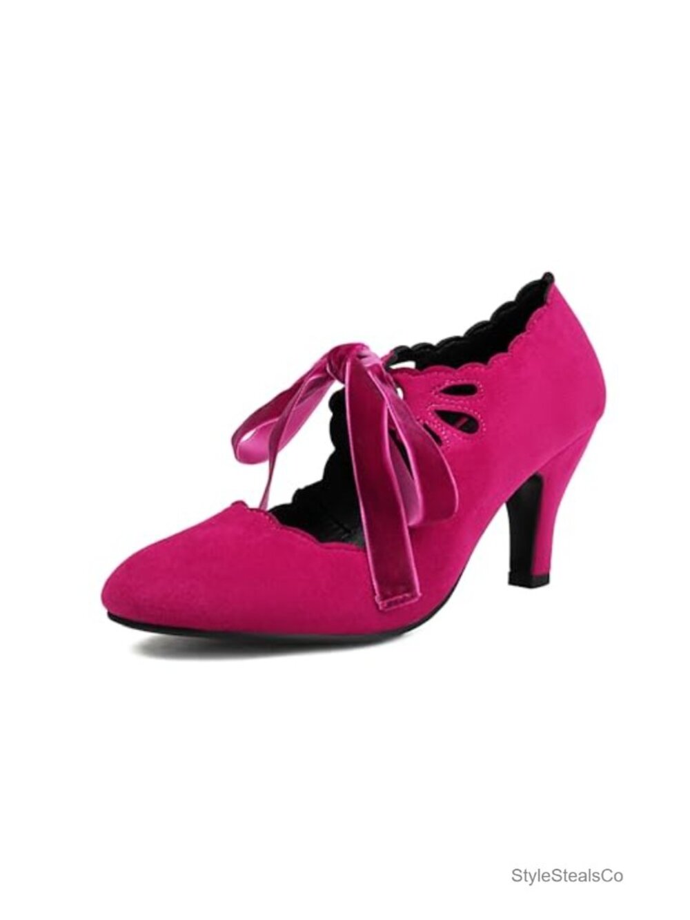 Vintage Mary Jane Lace Up Block Heel Pumps Suede Victorian Gatsby Shoes